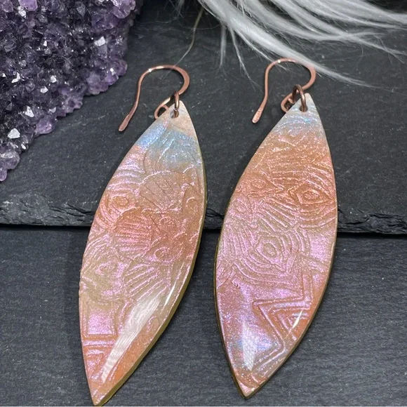 Pink and Orange Sunset Tribal Painted
Surfboard Boho Earrings - Picture 6 of 14